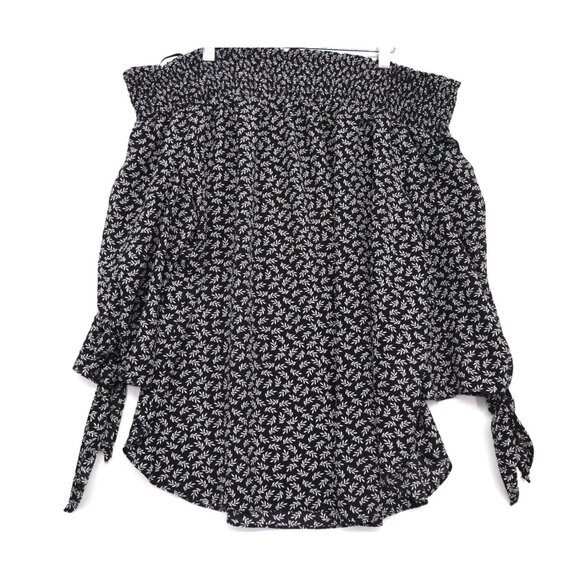 Michael Kors Floral Off-Shoulder Blouse Tie Sleeves L Lightweight & Breathable - Picture 1 of 8